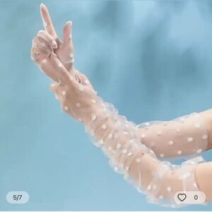 New in Package Sheer White Tulle Polka Dot Elbow Length Gloves